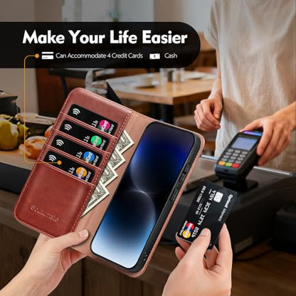 Compatible with Samsung Galaxy S25 Case Wallet with Card Holder [4 Card Slots] Kickstand [RFID Blocking] PU Leather Phone Case Flip Folio Protective Cover TPU Shockproof,Brown - color: Brown, size: Samsung Galaxy S25 5G