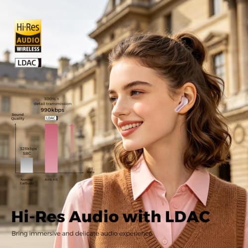 SoundPEATS Air6 HS LDAC Hi-Res Wireless Earbuds, Bluetooth 6.0, 13mm Driver - color: Pink