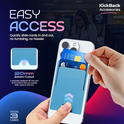 Slim Adhesive Cell Phone Wallet with Built-in Metal Plate - RFID Blocking Credit Card Holder for Phone Case - Plastic Wallet for Phone Holds 3 Cards Securely (Blue) - color: Sky