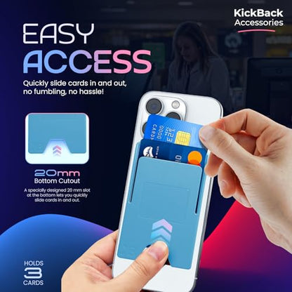 Slim Adhesive Cell Phone Wallet with Built-in Metal Plate - RFID Blocking Credit Card Holder for Phone Case - Plastic Wallet for Phone Holds 3 Cards Securely (Blue) - color: Sky