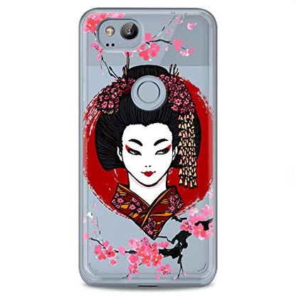 TPU Case Compatible for Google Pixel 9 8 Pro 7a 6a 5a XL 4a 5G 2 XL 3 XL 3a Japan Beauty Soft Sacura Cute Design Print Flexible Silicone Slim fit Flowers East Geisha Makeup Clear Blossom - color: Japan Beauty