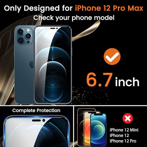 Lesakit 3+3 Pack Privacy Screen Protector for iPhone 12 Pro Max 6.7-Inch with 3 Pack Camera Lens Protector, Anti Spy Tempered Glass Film 9H Hardness Bubble Free Case Friendly - size: iPhone 12 Pro Max