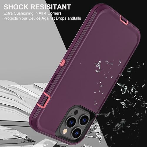 YKHJKLEC for iPhone 13 Pro Max Case, Military Grade 3 in 1 Heavy Duty Shockproof/Drop Proof/Dust Proof Case with 2Pcs Tempered Glass Screen Protector (Purple/Pink) - color: Purple/Pink