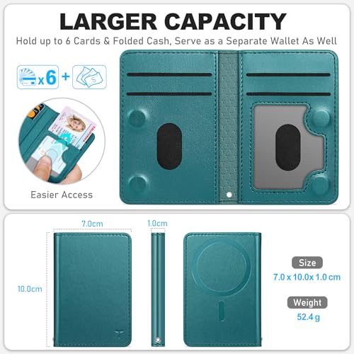 TUCCH Magnetic Wallet for Magsafe iPhone, 6 Card Holders, Teal Green | for iPhone 17/17e/16/15/14/13/12 Pro/Pro Max/Plus, Flip Card Case with RFID Blocking, Clear ID Window, PU Leather - color: Teal Green