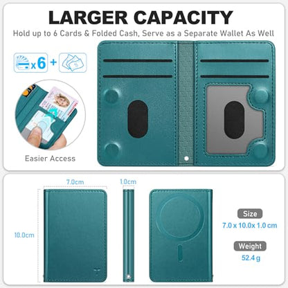 TUCCH Magnetic Wallet for Magsafe iPhone, 6 Card Holders, Teal Green | for iPhone 17/17e/16/15/14/13/12 Pro/Pro Max/Plus, Flip Card Case with RFID Blocking, Clear ID Window, PU Leather - color: Teal Green