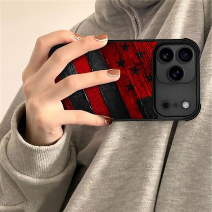 DJSOK Case for iPhone 17 Pro,Compatible with MagSafe,Anti-Scratch Shockproof Case,Black Red Wood Grain American Flag - color: Black red wood grain American flag, size: IPhone 17 Pro