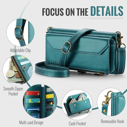 for Samsung Galaxy S24 Ultra Wallet Case with Card Holder, Green | RFID Blocking Slots, Crossbody Lanyard, Wrist Strap, Zipper Pocket Purse Handbag, Magnetic Closure - color: Green, size: Galxay S24 Ultra