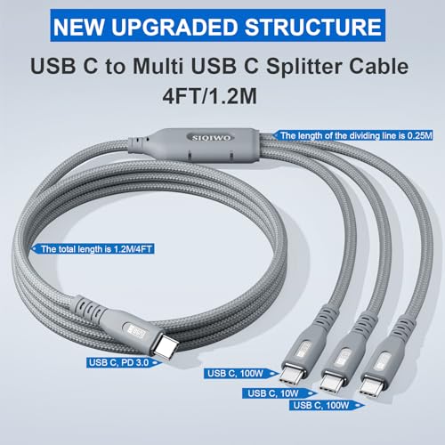 SIQIWO 100W USB C Multi Charging Cable, 4FT-1Pack PD3.0 Fast Charging Cable