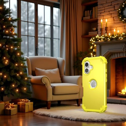 IDweel for iPhone 17 Case with Screen Protector, 3 in 1 Shockproof Slim Fit Hybrid Heavy Duty Hard PC Cover Soft Silicone Bumper Full Body Anti-Fingerprint Case, Yellow - color: Yellow