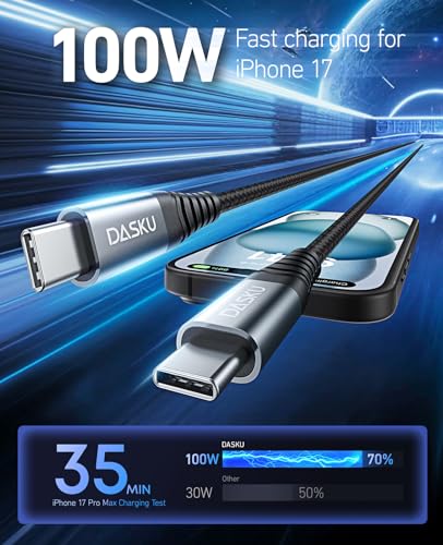 100W USB C to USB C Cable [2 Pack 6FT], USBC Fast Charging Cable for iPhone - color: Black, size: 6FT 2Pack, style: 100W USB C to USB C