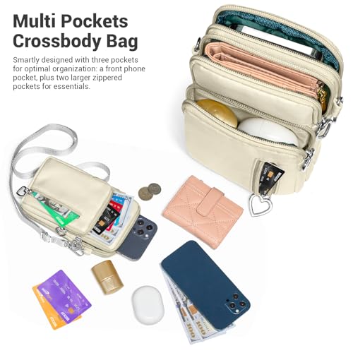 YINHEXI Small Crossbody Bags for Women Trendy, Mini Triple Compartment Cell Phone Crossbody Wallet Purses - color: Cream White-2