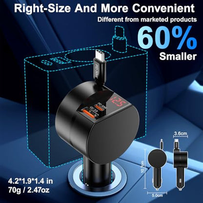 Retractable Car Charger, 2-Pack 78W 3 in 1 Car Charger USB C Fast Charger - color: Black-2Pcs