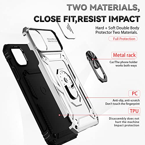 for iPhone 11 Case,with Screen Protectors and Camera Cover,[Military Grade] 16ft.Drop Tested Cover with Magnetic Kickstand Protective Case for iPhone 11 6.1 inch, Silver - color: Silver