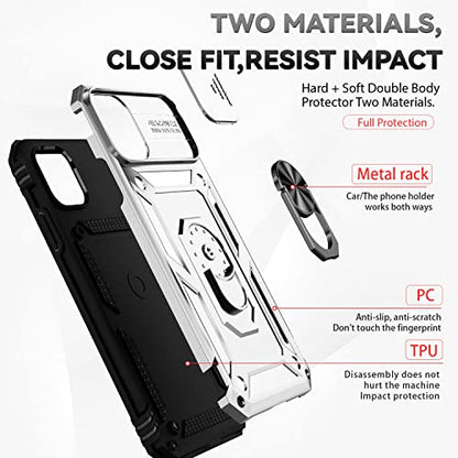 for iPhone 11 Case,with Screen Protectors and Camera Cover,[Military Grade] 16ft.Drop Tested Cover with Magnetic Kickstand Protective Case for iPhone 11 6.1 inch, Silver - color: Silver