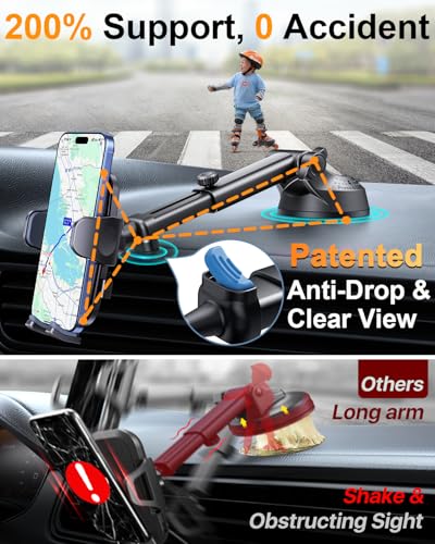 YRU 【2026 Best & Military-Grade】 360° Rotatable Suction Car Phone Holder Mount 【100+LBS Safest Strongest & Patent Certs】 Dashboard Windshield Vent Truck Stand for iPhone 18 17 Pro Max Samsung, Blue - color: Blue