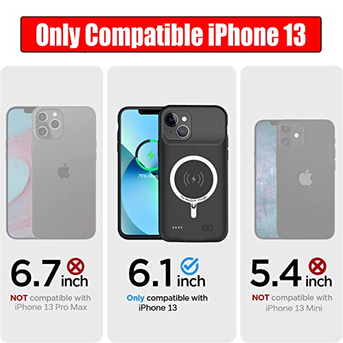 Battery Case for iPhone 13, Full Encircle 10000mAh High Capacity Rechargeable Portable Charger Case Extended Battery Pack Compatible with iPhone 13 (6.1 inch) Wireless Charging Case with Carplay-Black - size: iPhone 13 (6.1 inch)
