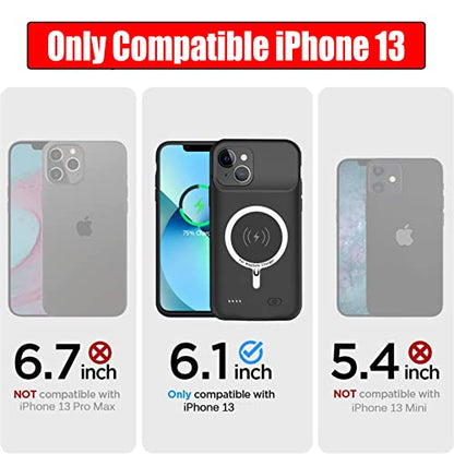 Battery Case for iPhone 13, Full Encircle 10000mAh High Capacity Rechargeable Portable Charger Case Extended Battery Pack Compatible with iPhone 13 (6.1 inch) Wireless Charging Case with Carplay-Black - size: iPhone 13 (6.1 inch)