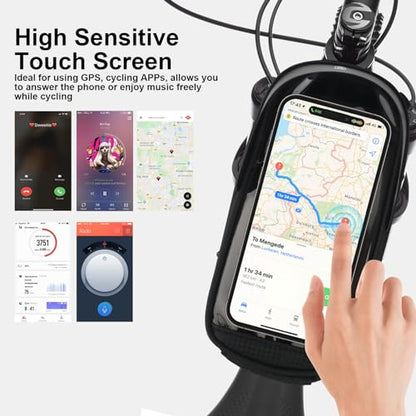 Bike Phone Handlebar Bag Quick Release Bike Front Frame Bag Bike Phone Mount Bag Waterproof Sensitive Touch Screen & Sun Visor Bike Top Tube Bag Suitable for Cell Phones 7'' - style: Bike Front Frame Bag
