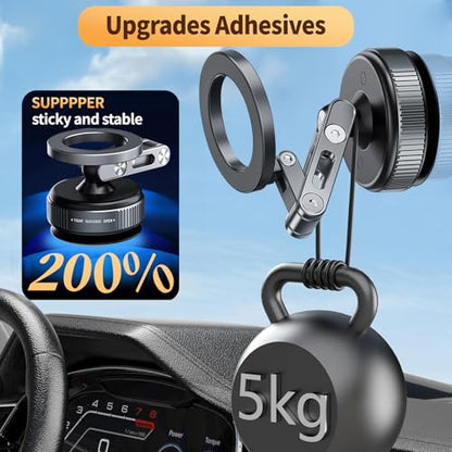 for MagSafe Car Mount – Vacuum Lock Magnetic Phone Holder with Strong Suction Cup, Adjustable Extendable Phone Stand, 360° Rotatable Dashboard & Windshield Mount for iPhone 16 15 14 13 12 Pro Max