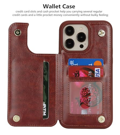 iCoverCase Compatible with iPhone 13 Pro Max Phone Case with Card Holder, Wallet Case for Women Men RFID Blocking PU Leather Protective Case 6.7 Inch (Dark Brown) - color: Dark Brown