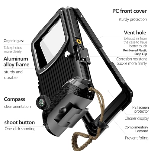 UECHCASES Universal Diving Phone Case for 5.4"-6.9", 15m/50ft Professional Underwater Housing with Vacuum Valve, Physical Shutter, 1/4" Tripod Mount (Black, for Android Right-Side Button) - color: Black