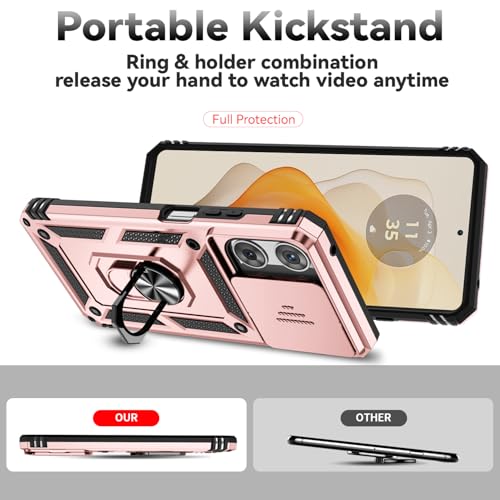for Motorola Moto G 2025 / Moto G 2026 / Moto G Play 2026 Case, with Slide Camera Cover Screen Protector Ring Holder Kickstand Military Grade Protection Drop Tested Protective Phone Case (Rose Gold) - color: Rose Gold with camera cover Military-Grade 2nd