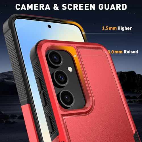 Vinve for Samsung Galaxy S25 FE Case with HD Screen Protector, Military-Grade Shockproof & Dual-Layer Protection, Anti-Slip Grip Design Phone Case, Red - color: Red
