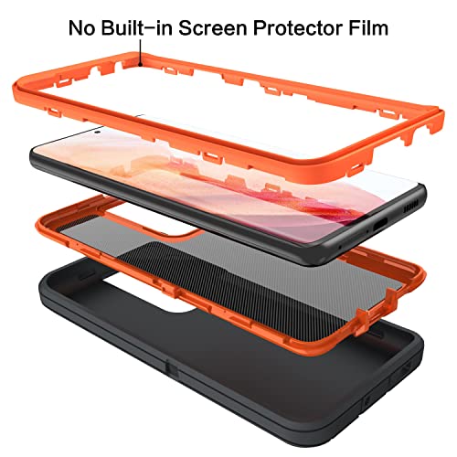 MXX Case Compatible with Galaxy S21 Ultra Case, 3-Layer Super Full Heavy Duty Body Bumper Cover/Shock Protection/Dust Proof, Designed for Samsung Galaxy S21 Ultra 5G 6.8 Inch 2021 (Orange/Gray) - color: Orange/Gray