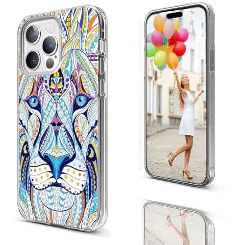 for iPhone 14 Pro Max Case for Girl Women Men, Full Protective Shockproof Slim Soft TPU Clear Phone Cover Cases for iPhone 14 ProMax 6.7,Cartoon Animal Totem Tattoo Head of The Lion - color: Animal Head of The Lion