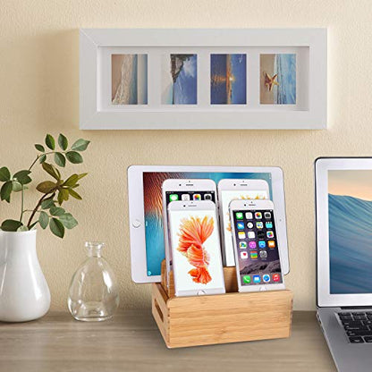 Bamboo Wood Multi-Device Desktop Dock Station Charger Holder Charging Cradle Charge Stand Compatible for iPhone 16 15 14 13 12 11 Pro Max XS XR X iPad 3 4 Mini Pro Air Samsung Huawei Smartphones - color: Small