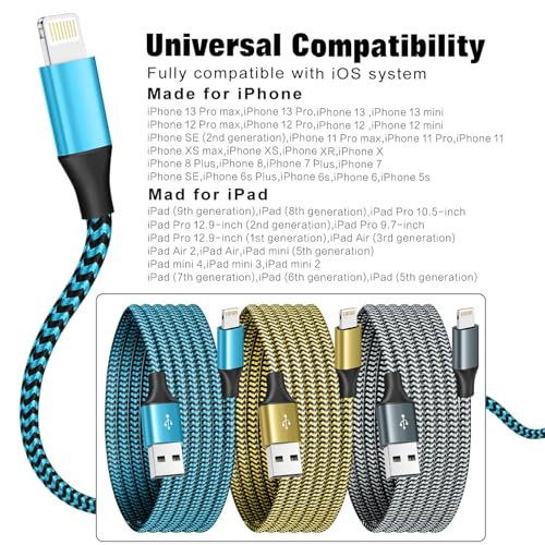SHUSEL USB Lightning Cable,MFi Certified iPhone Charger Cord (3-Pack,6FT) - size: 6FT