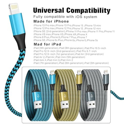 SHUSEL USB Lightning Cable,MFi Certified iPhone Charger Cord (3-Pack,6FT) - size: 6FT