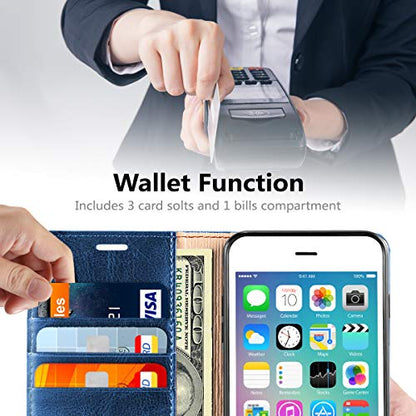 Belemay Compatible with iPhone 6s Case, Compatible with iPhone 6 Case, Genuine Leather Slim Wallet, Flip Folio Cover Card Holder Slots, Kickstand, Cash Pocket, Blue - color: Classic Blue, size: iPhone 6/6S