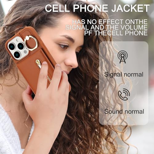 Crossbody Wallet Case for iPhone 12 Pro Max, with Card Slots Zipper Pocket Case, Flip Folio Purse RFID Blocking with Ring Kickstand Detachable Strap-Brown - color: Brown, size: iPhone 12 Pro Max(6.7")