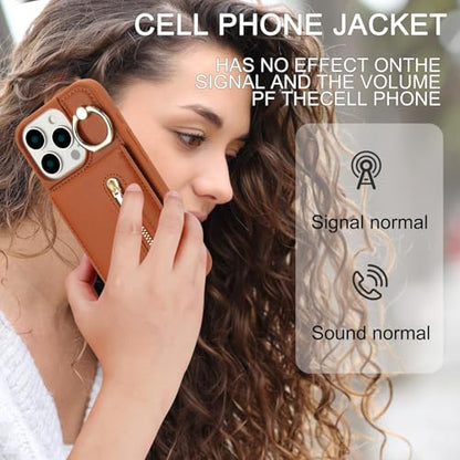 Crossbody Wallet Case for iPhone 12 Pro Max, with Card Slots Zipper Pocket Case, Flip Folio Purse RFID Blocking with Ring Kickstand Detachable Strap-Brown - color: Brown, size: iPhone 12 Pro Max(6.7")