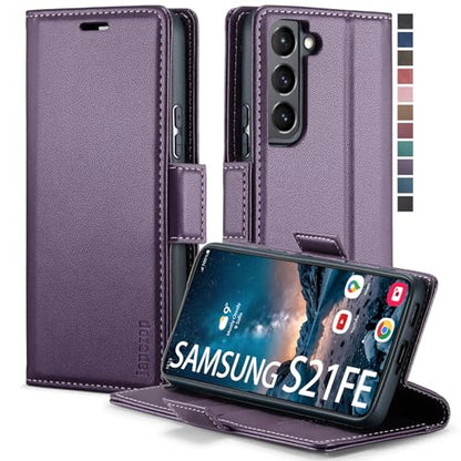 Samsung Galaxy S21 FE 5G Leather Flip Case Wallet with Card Holder, RFID Blocking Kickstand, Purple - color: Fashion Purple, size: S21 FE 6.4"