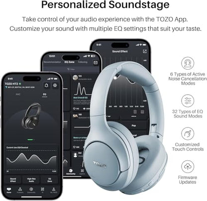 TOZO Hybrid Active Noise Cancelling Headphones, Hi Res Audio - color: Blue