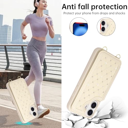for iPhone 17 Wallet Case with Card Holder Slots and Strap, RFID Blocking Magnetic Flip Folio Cover, Crossbody Purse Protection Case with Kickstand,Beige Diamond - color: Beige Diamond, size: iPhone 17(6.3")