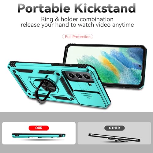 for Samsung Galaxy S20 FE 5G Case with Camera Lens Cover HD Screen Protector, Military-Grade Drop Tested Magnetic Ring Holder Kickstand Protective Phone Case for Samsung Galaxy S20 FE 5G (Mint) - color: Mint with camera cover Military-Grade 2nd gen
