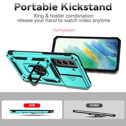 for Samsung Galaxy S20 FE 5G Case with Camera Lens Cover HD Screen Protector, Military-Grade Drop Tested Magnetic Ring Holder Kickstand Protective Phone Case for Samsung Galaxy S20 FE 5G (Mint) - color: Mint with camera cover Military-Grade 2nd gen