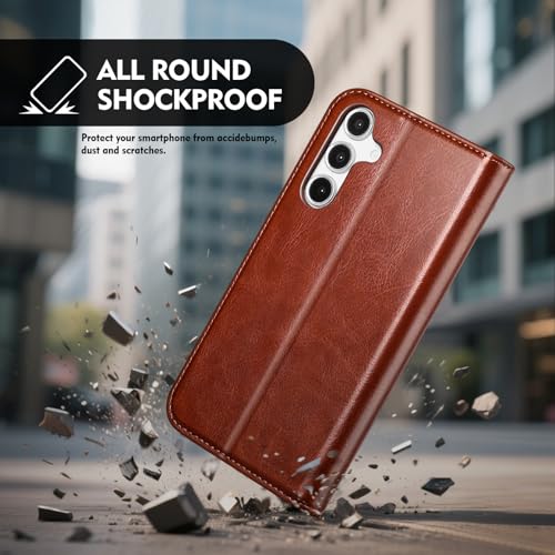 Compatible with Samsung Galaxy S25 Case Wallet with Card Holder [4 Card Slots] Kickstand [RFID Blocking] PU Leather Phone Case Flip Folio Protective Cover TPU Shockproof,Brown - color: Brown, size: Samsung Galaxy S25 5G