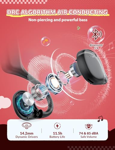 iClever OWS01 Kids Bluetooth Headphones, Air Conduction Open Ear Headphones - color: Red & Black