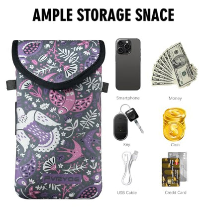 Neoprene Phone Sleeve Pouch Case Bag for Men Women w/Crossbody Strap/Neck Lanyard for iPhone 17/16/15/14 Pro Max, Samsung S25，Pixel 10 - color: Mauve Swallow