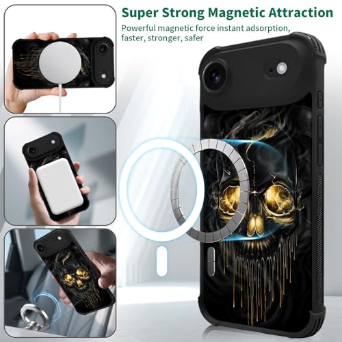 case for iPhone 17 Air,Compatible with Magsafe,All-Round Protection Shockproof Anti-Scratches TPU Case Cover-Gold Black Skull - color: Gold black skull, size: IPhone 17 Air