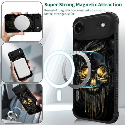case for iPhone 17 Air,Compatible with Magsafe,All-Round Protection Shockproof Anti-Scratches TPU Case Cover-Gold Black Skull - color: Gold black skull, size: IPhone 17 Air