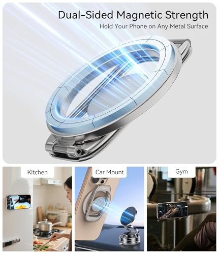 Magnetic Phone Ring Holder for MagSafe Phone Grip & Kickstand, Strong Dual-Sided Magnets Compatible with MagSafe Car Mount Gym for iPhone 17/16 Pro Max 15/14/13/12 and Android Phone Cases (Titanium) - color: Titanium