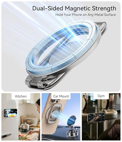 Magnetic Phone Ring Holder for MagSafe Phone Grip & Kickstand, Strong Dual-Sided Magnets Compatible with MagSafe Car Mount Gym for iPhone 17/16 Pro Max 15/14/13/12 and Android Phone Cases (Titanium) - color: Titanium