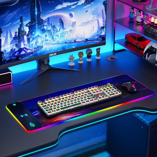 GIM Wireless Charging RGB Gaming Mouse Pad 15W, LED Mouse Mat 800x300x4MM, 10 Light Modes Extra Large Mousepad Non-Slip Rubber Base Computer Keyboard Mat for Gaming, MacBook, PC, Laptop, Desk（Sunset）