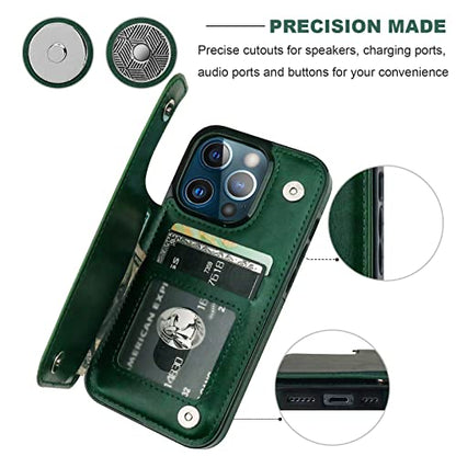 ONETOP for iPhone 13 Pro Wallet Case with Card Holder,Green - color: Green