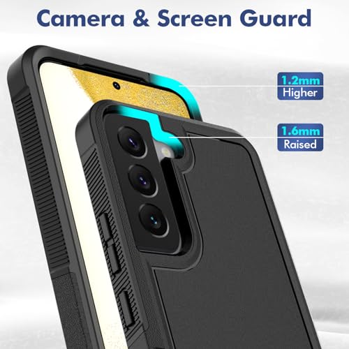 for Samsung Galaxy S22 Case: Dual Layer Protective Heavy Duty Cell Phone Cover Shockproof Rugged with Screen Protector - Military Protection Bumper Tough - Samsung Galaxy S22 5G 2022, 6.1 inch, Black - color: Black (PC) + Black (TPU)
